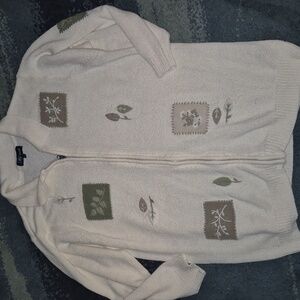 Vintage Ps Casual Cream Cardigan with Nature Motifs Size 1x